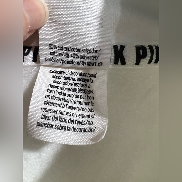 NEW‎ NIP VS PINK Victoria Secret white sequins cowl neck crop sweatshirt L large - Picture 6 of 7